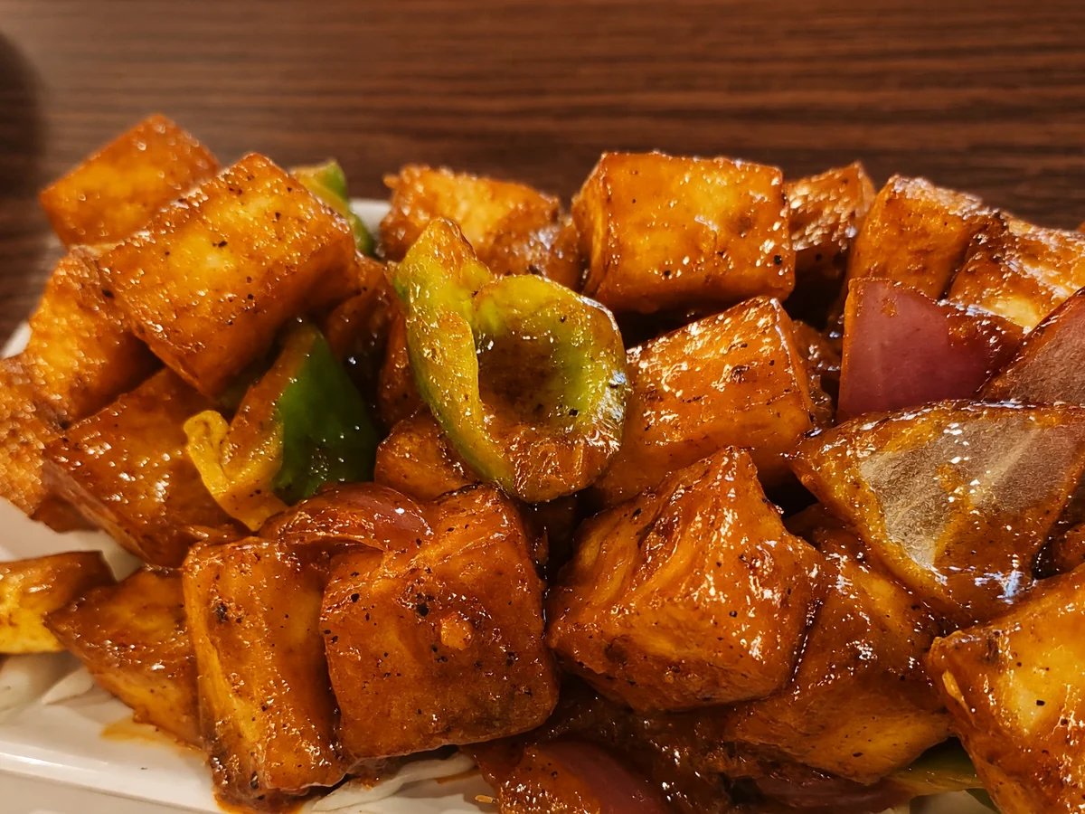 Chilli paneer with green peppers and red onion at Bawarchi in Mississauga