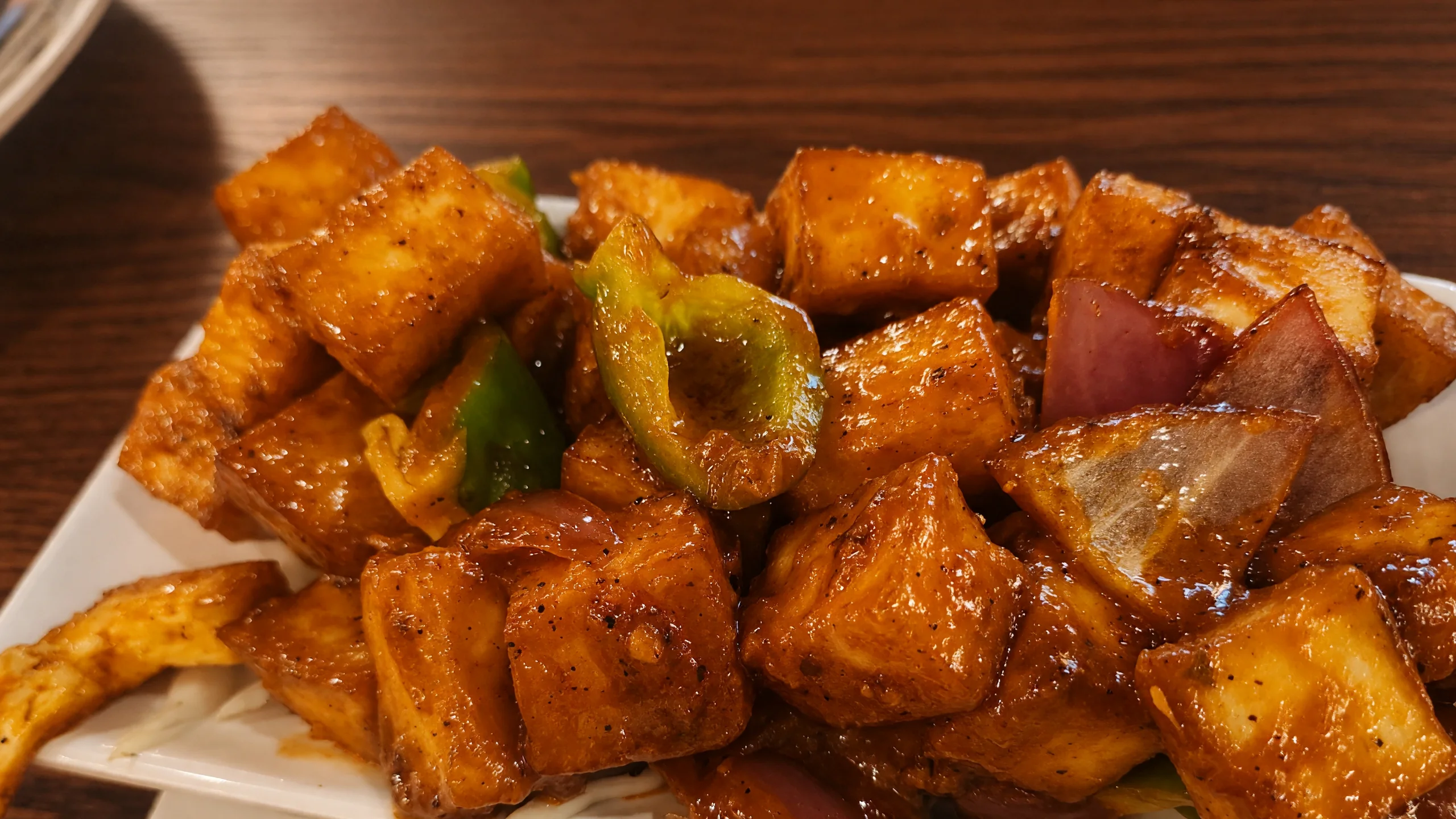 Chilli paneer with green peppers and red onion at Bawarchi in Mississauga